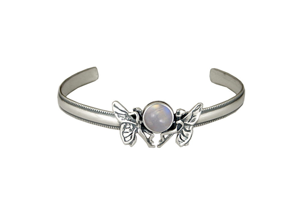 Sterling Silver Double Fairy Cuff Bracelet With Rainbow Moonstone